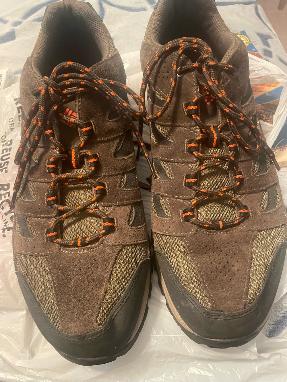Columbia Men's Brown Suede and Mesh Athletic Shoes with Orange-Accent Laces